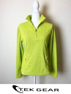 Tek Gear Brat Lime Green Waffle Knit 1/4 Zip Pullover Size Small Y2K Trend EUC